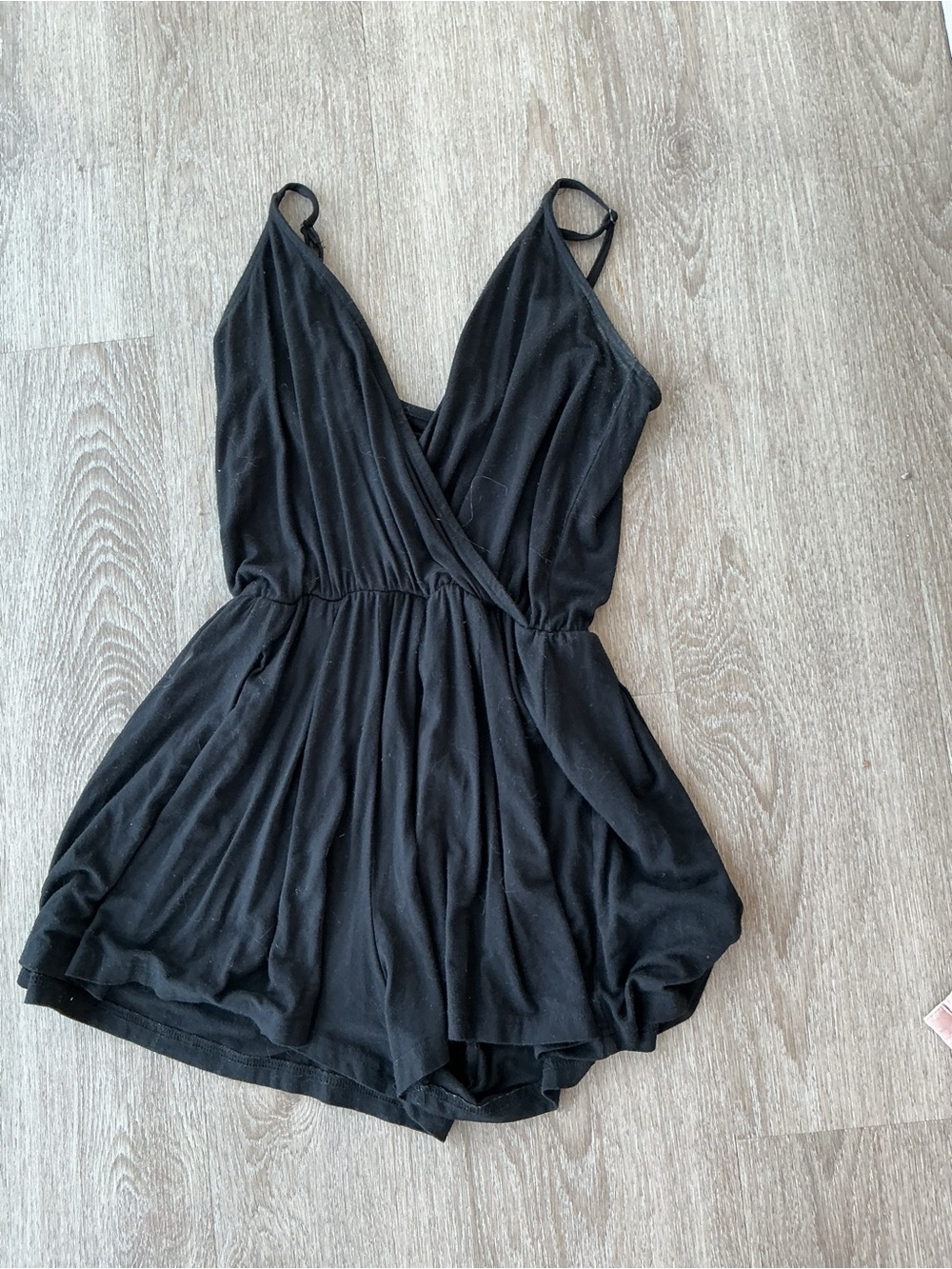 Topshop Black Sleeveless Wrap Romper with Elastic Waist
